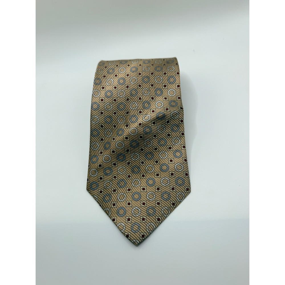 Stafford Executive Mens Silk Tie Gold Blue Geometric Geometric Made in Italy